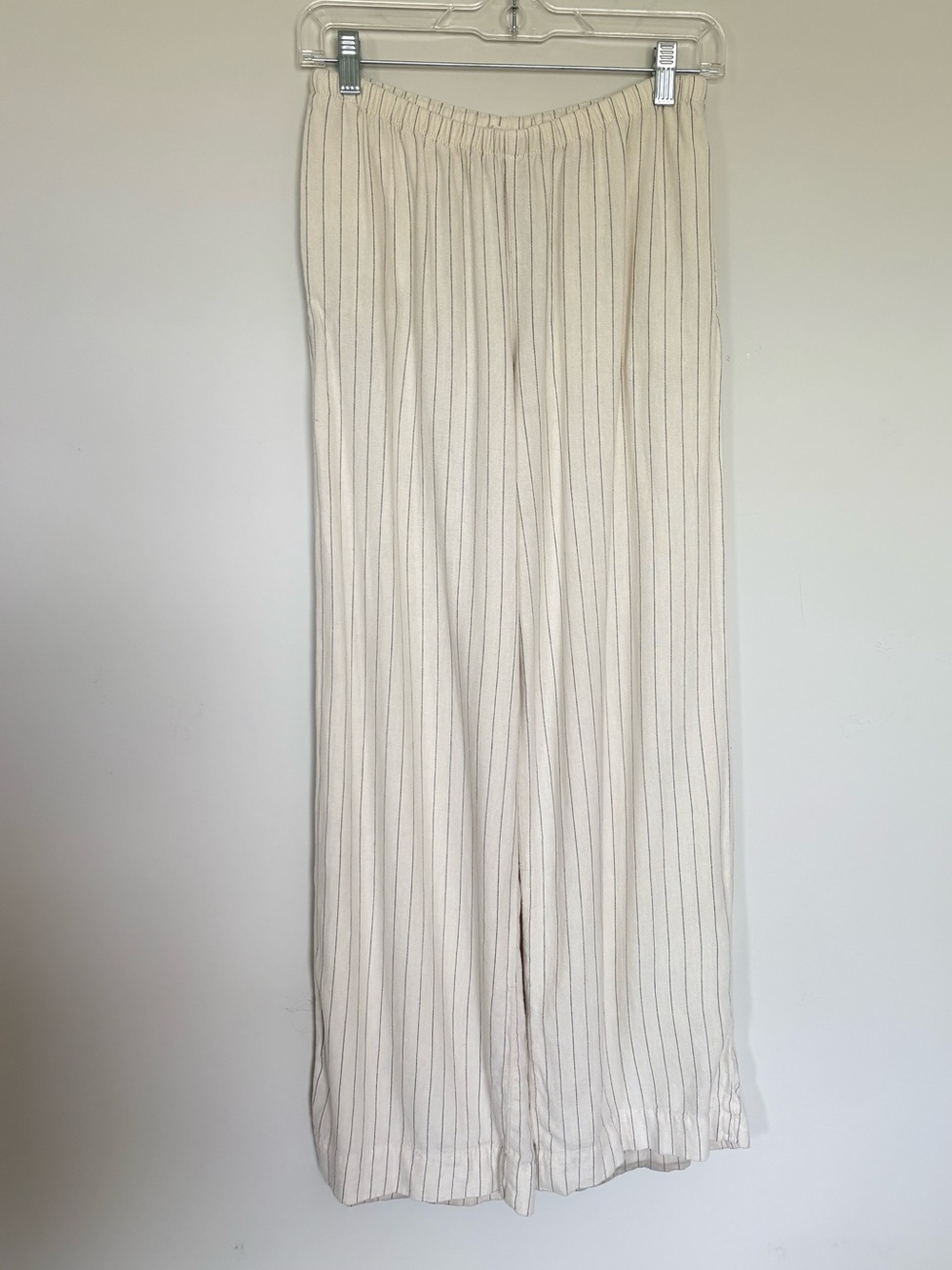 A New Day Cream Black Pinstripe Linen Blend Wide Leg Pants Elastic Waist Size XS
